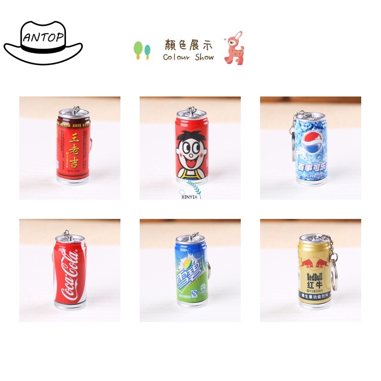 Antop！Pulpen Cola Sprite Pena Bolpoin Ditarik Keychain Kreatif Alat Tulis Kantor