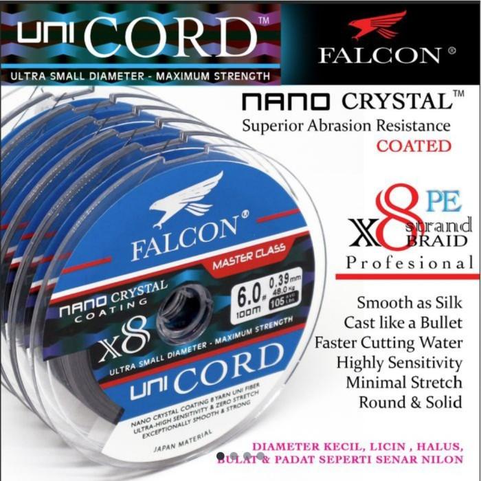 Strings Senar Pancing Pe X8 Falcon Uni Cord Nano Crystal Coasted100M Connectin - Dark Green 100M, Pe