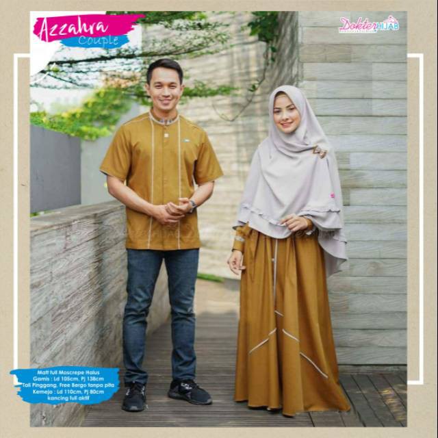 Azzahra Couple Original Dokter Hijab Gamis Syari + Kemeja Longdress Maxi Material Mosscrepe Premium