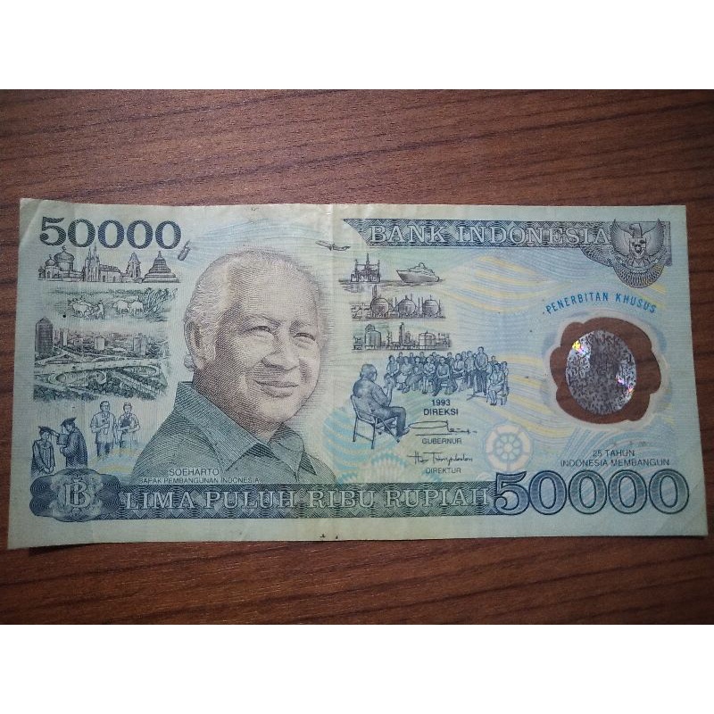 Uang Kertas Kuno 50000 Rupiah Plastik Polymer 1993