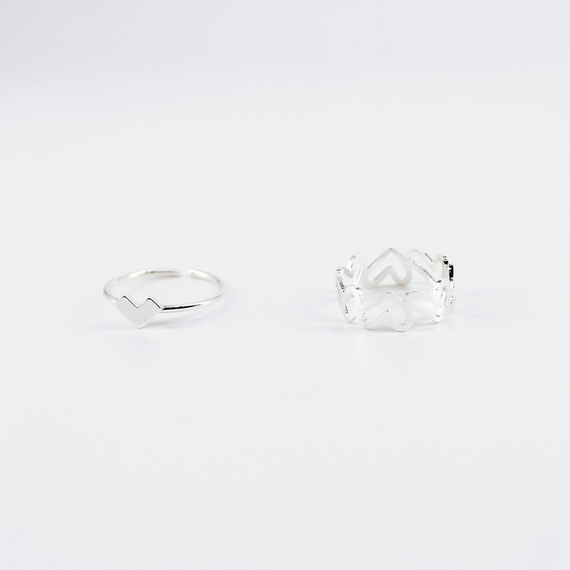 Cincin Model Terbuka Bahan Alloy Desain Geometri Hati Warna Silver Gaya Korea / Simple Adjustable Untuk Hadiah