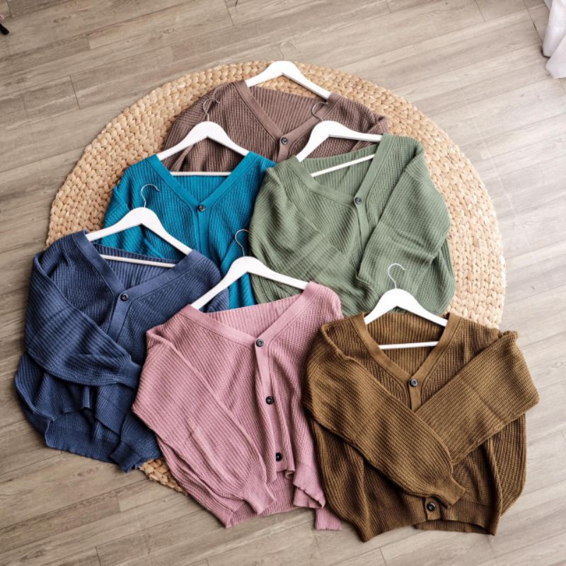 Cardigan rajut crop tebal