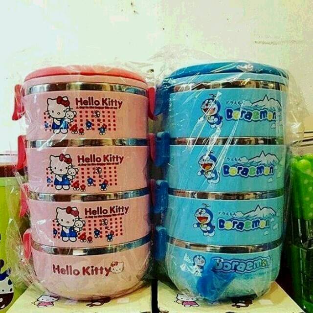 Rantang 4 susun karakter kartun doraemon hellokitty frozen