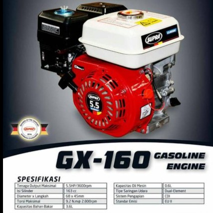 Motor penggerak mesin 5.5 hp bensin SUPRA GX 160 ECOLITE