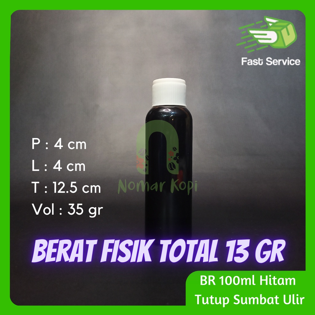 BOTOL HITAM 100ML BR TUTUP SUMBAT PET TEBAL MULTIFUNGSI KOSMETIK
