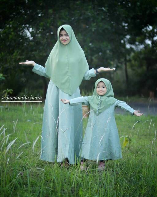 Salim Moslem –BARU!!! Busana Muslim/Gamis Anak Perempuan Daily Triji Set Kerudung Wolfis USIA 1-10TH