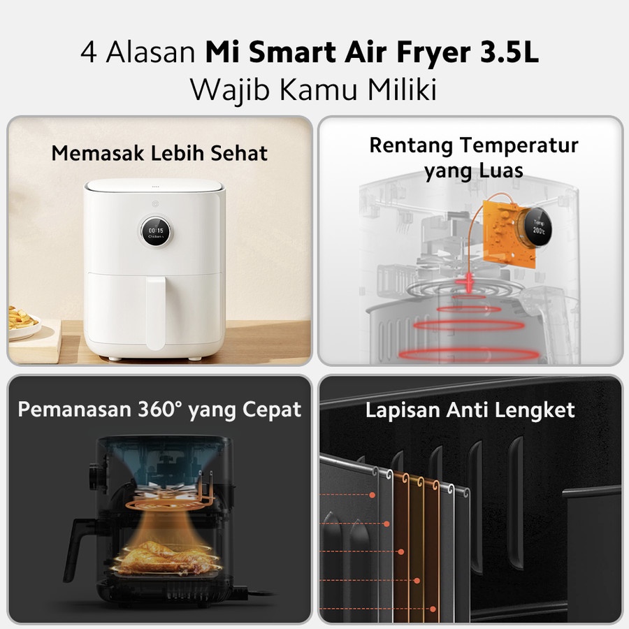 Mi Smart Air Fryer 3.5L Sentuh OLED Lapisan Ganda Anti-lengket