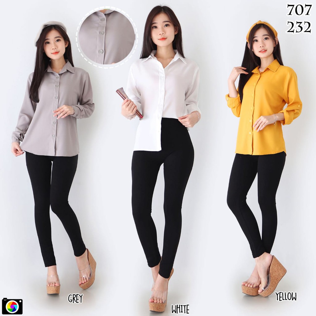 Aurel Kemeja Wanita Polos Basic Lengan Panjang Size =M - XXL-1