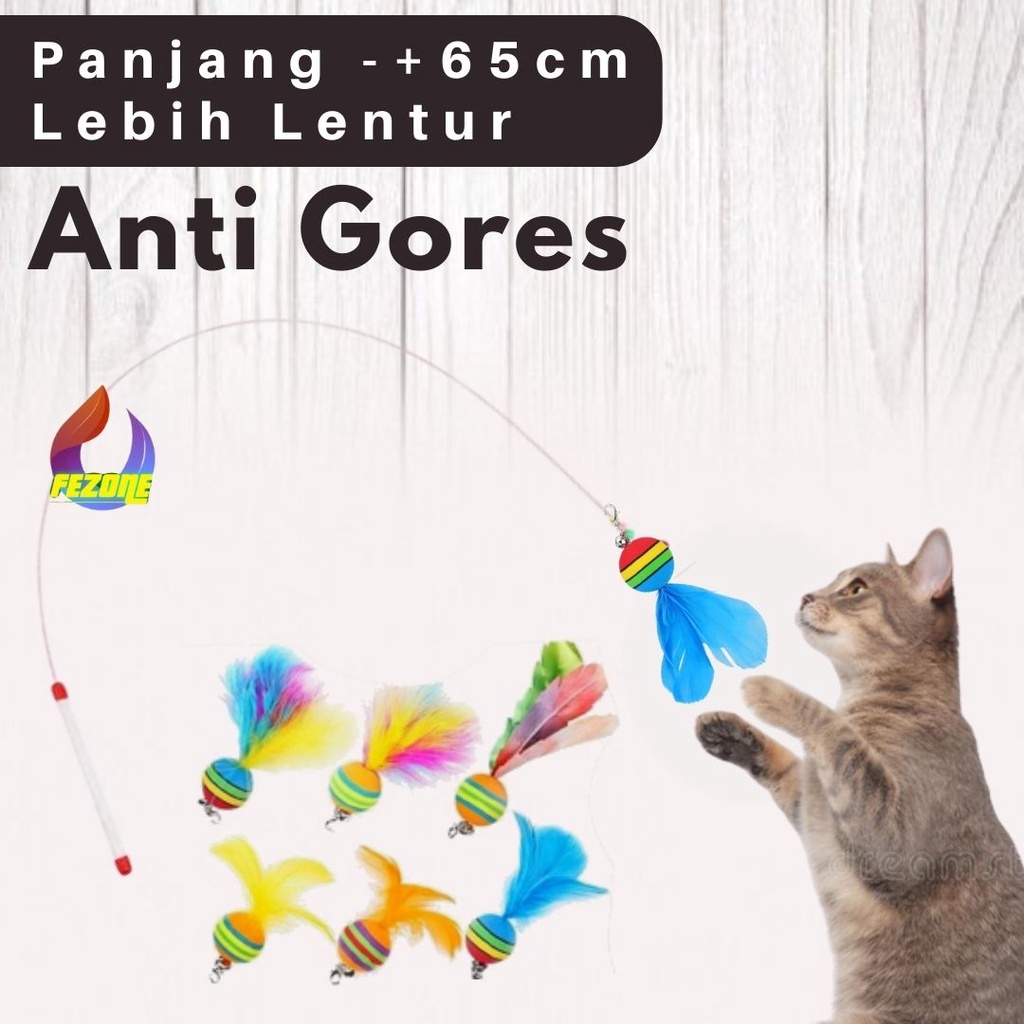 Stik Mainan Kucing Cat Toys Teaser Bola Bulu Hewan Peliharaan FEZONE