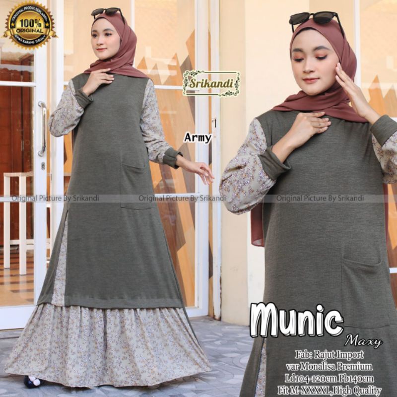 Munic Maxy Fashion Muslim Wanita Gamis Jumbo Fab Rajut Import Variasi Monalisa Premium HQ