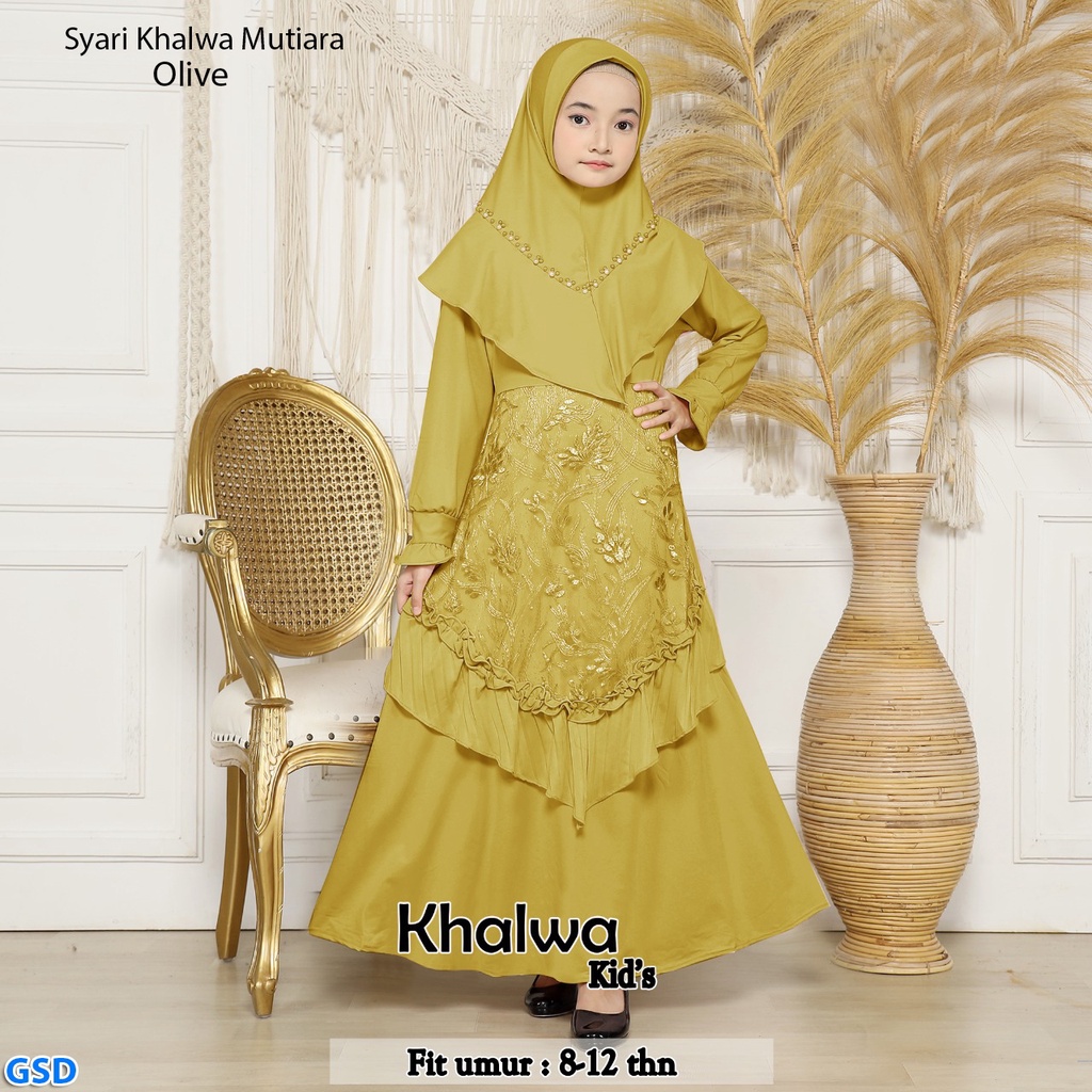 Syari Khalwa kids/ Diskon  Gamis Syari Anak Perempuan Fit 9-12 Tahun Sale!!! / Gaun Muslim Panjang Anak Original Best Seller