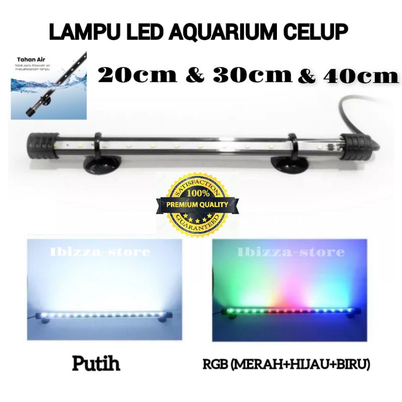 Lampu Aquarium Akuarium aguarium LED Celup 20cm 30cm 40cm  PUTIH / biru /  Warna Warni RGB-ibz