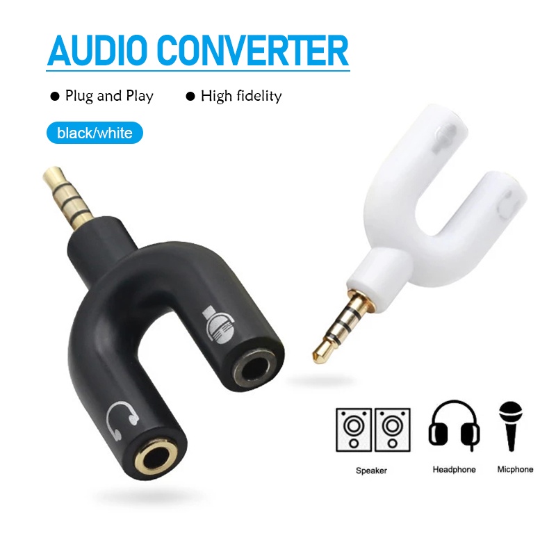 2in1 U Bentuk 3.5mm Audio Splitter Male To Dual Female Plug Stereo Audio (mikrofon &amp; stereo)