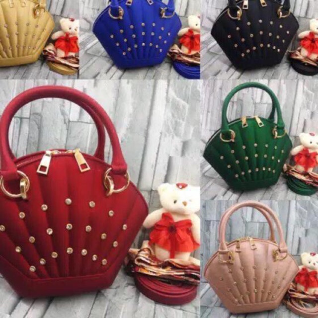 Tas jelly matte kerang diamond uk 25x16free syal dan boneka