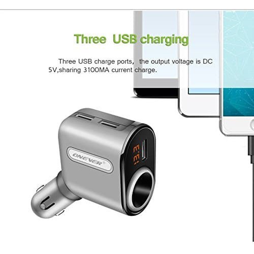 ONEVER 2 in 1 Cigarette Lighter Power + 3 USB Charger