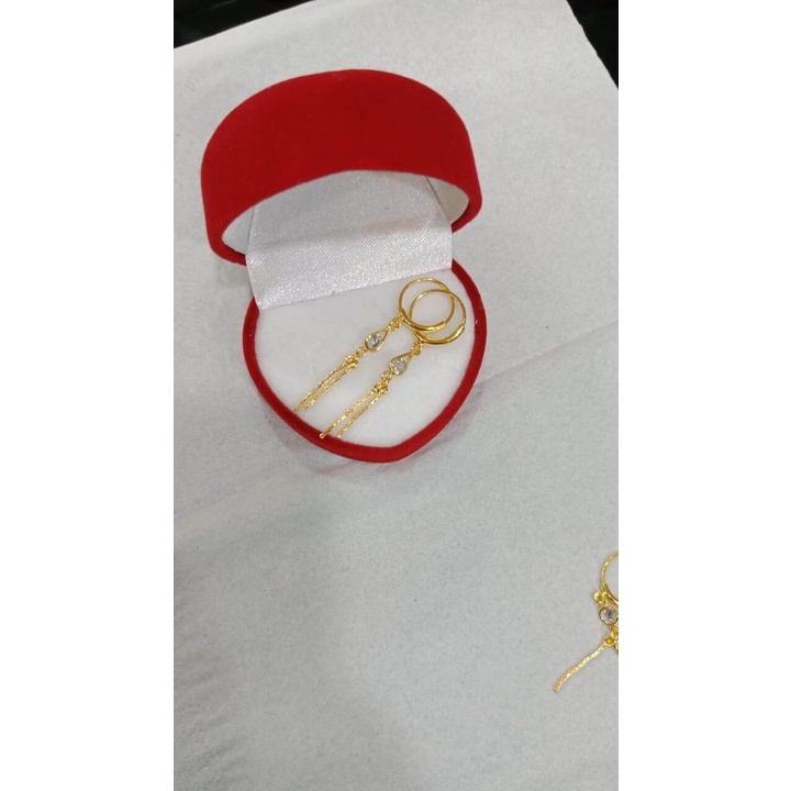 Anting Bulat Panjang Dewasa Perak Asli 925 lapisan emas 24 k