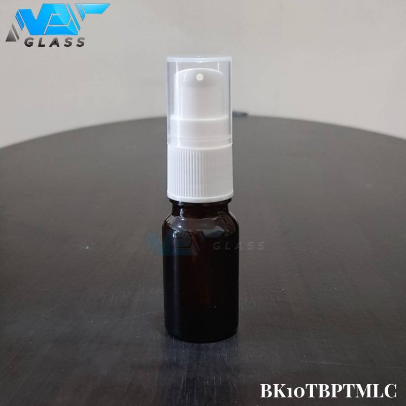 botol pump treatment 10ml kaca coklat tebal / botol kaca 10ml amber tutup pump