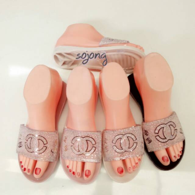 Jelly shoes flat slide chanel / sepatu sandal wanita chanel