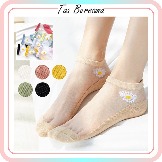 Kaos Kaki Pendek Transparan Motif Bunga Daisy / Kaos Kaki Wanita Bunga Korea Daisy 426-427