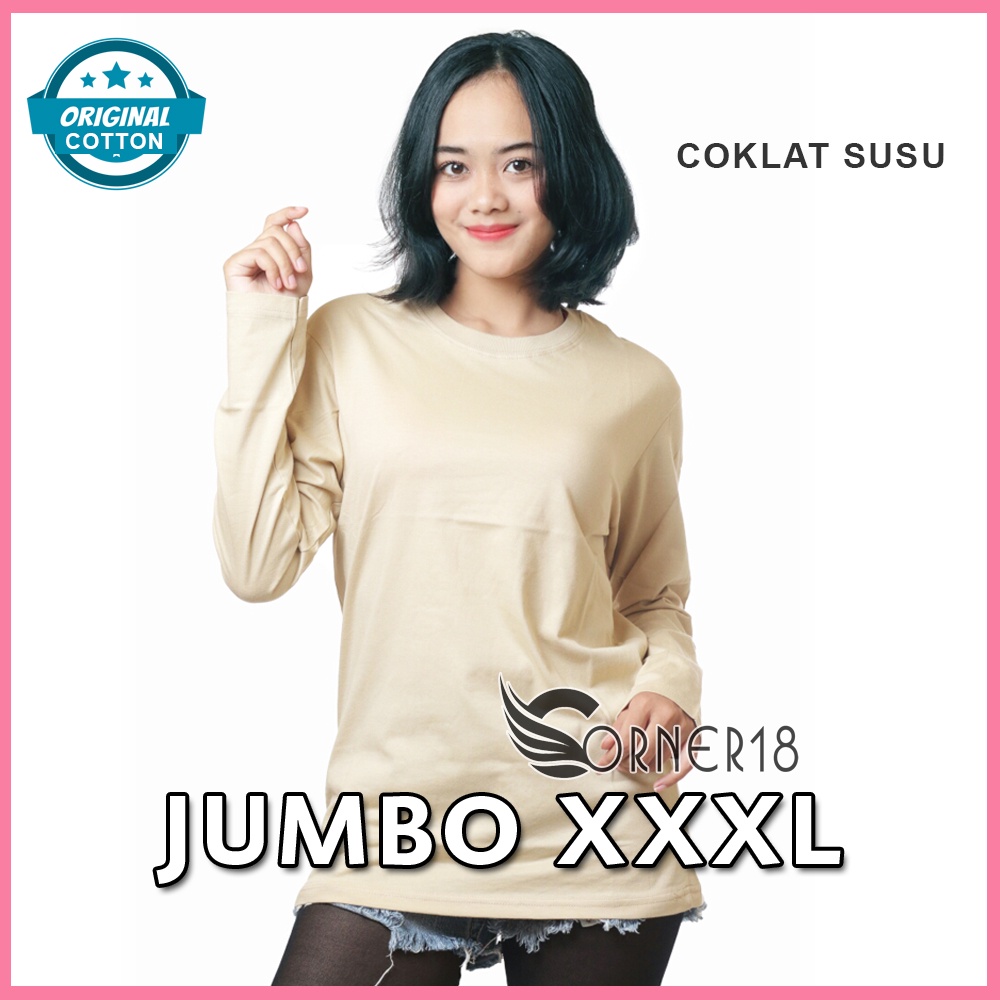 Kaos Polos Oversize Wanita Lengan Panjang Unisex Murah Coklat Susu