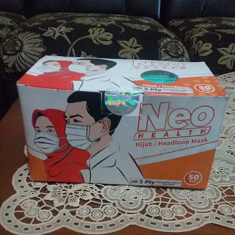 MASKER MEDIS NEO HEALTH HIJAB HEADLOOP ISI 50PCS 3 PLY