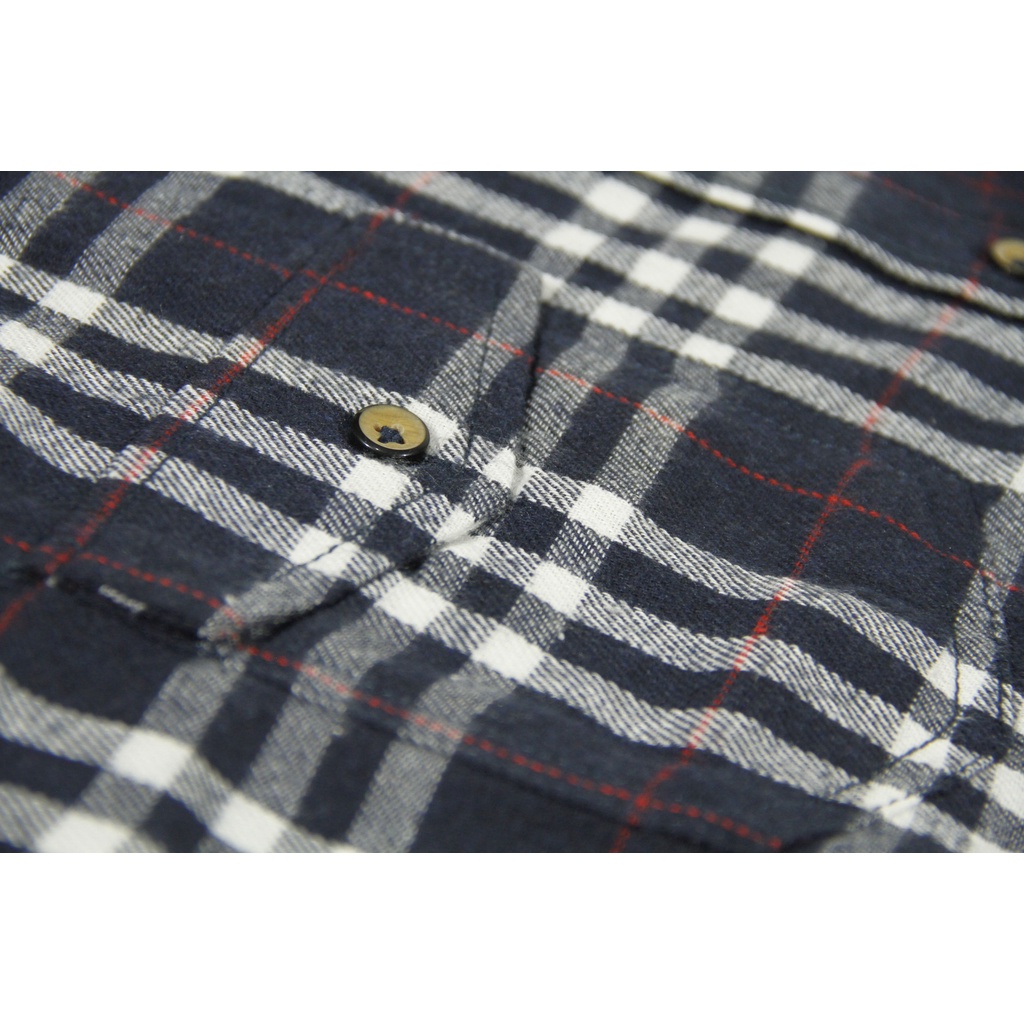 COD Kemeja Flanel Unisex Lengan Panjang Slimfit | Ilefen Tuelef Navy Motif Kotak Putih dan Merah 100% Original Brand