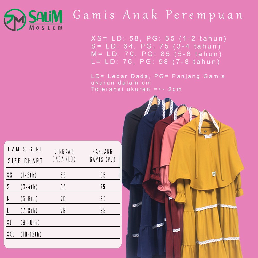 Salim moslem -Gamis anak perempuan / Baju muslim anak perempuan usia 1-8 tahun&quot;Model3&quot;