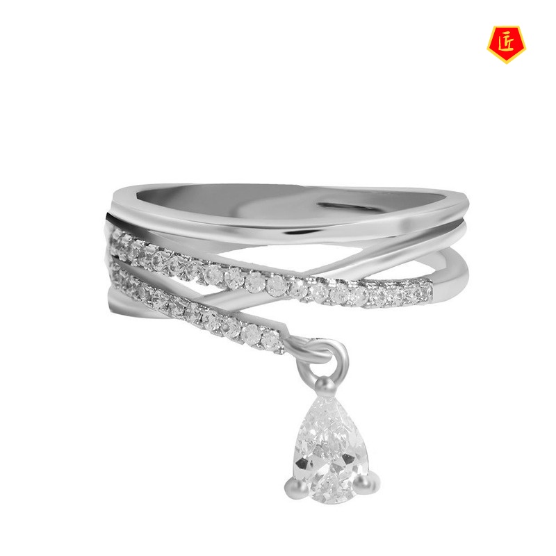 [Ready Stock]Simple Personality Double-Layer Cross Full Diamond Ring