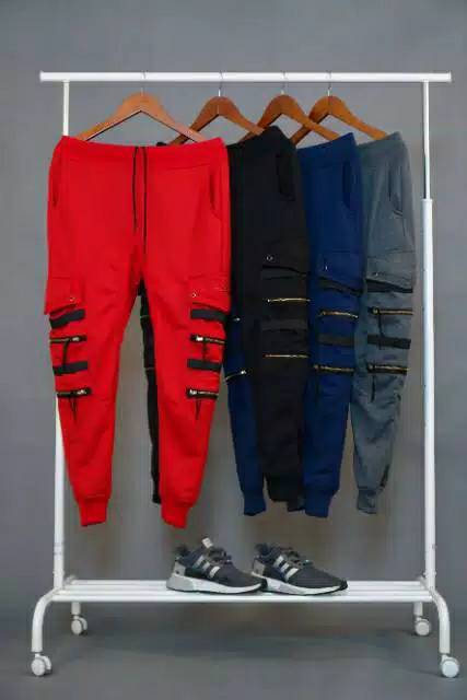 Celana Jogger Pria Double zipper Joggerpants Katun Bebyterry Premium Sweat Pants Unisex