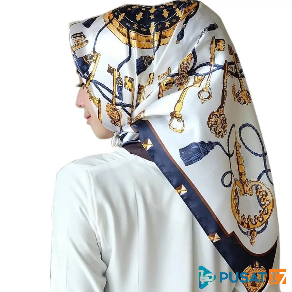 HIJAB SATIN MOTIF SEGI EMPAT JILBAB SATIN PREMIUM IMPORT-2