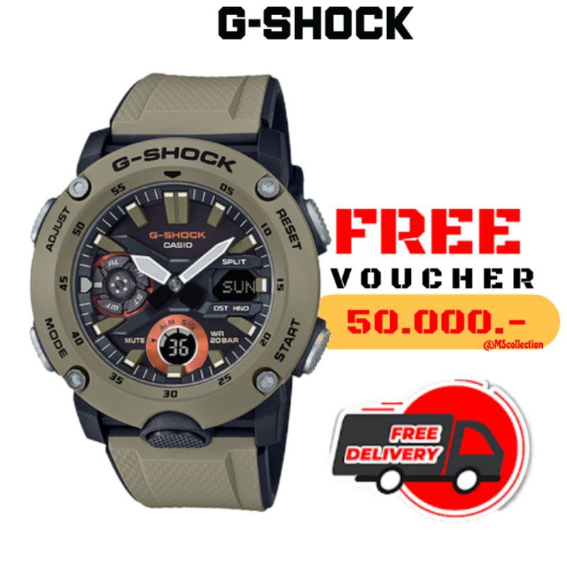 Jam Tangan Pria CASIO G-SHOCK GA-2000-5A/ Casio Gshock Ga2000 5a Original - Hijau Cream