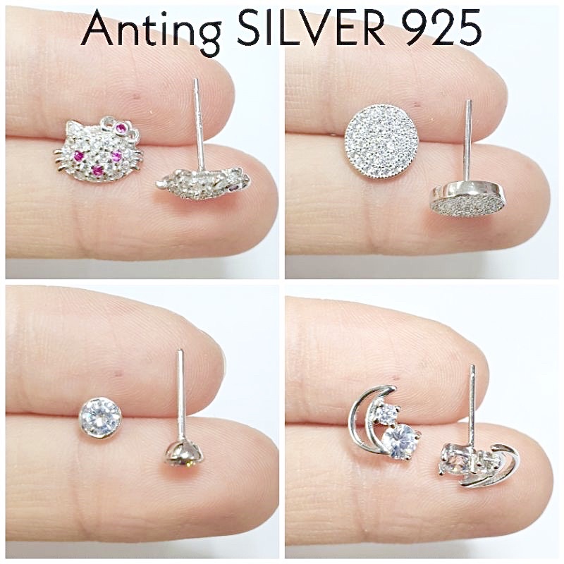 Anting Giwang/ Tusuk SILVER 925 - Perak Lapis Emas Putih