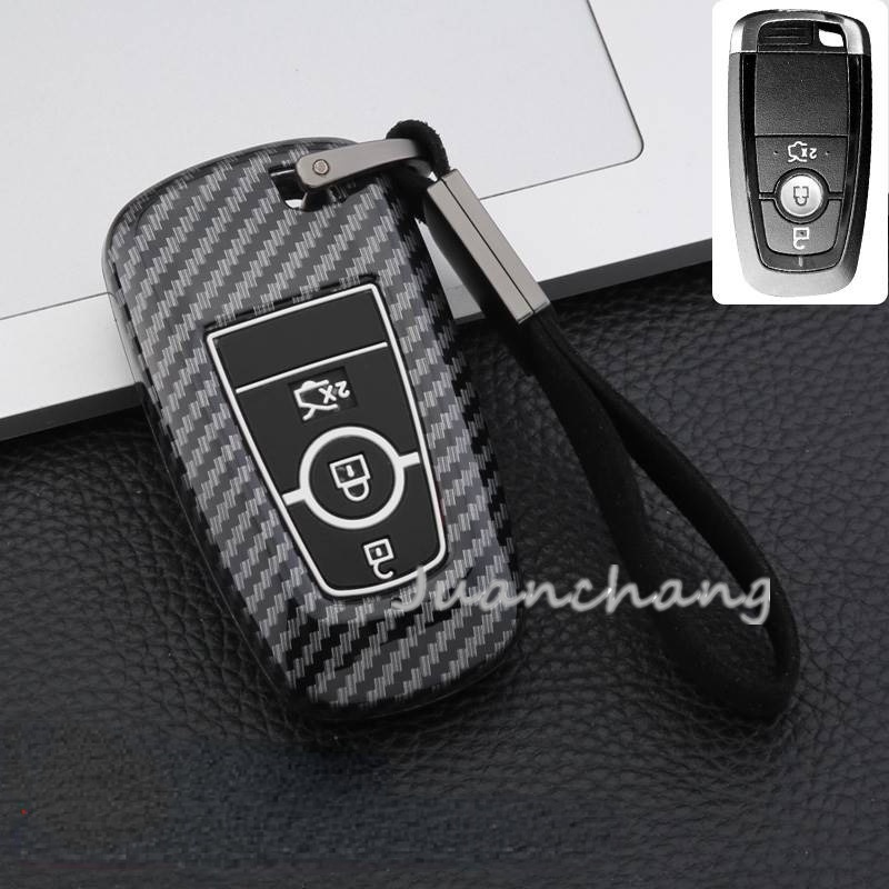Case Kunci Mobil Bahan ABS Carbon fiber Glossy Untuk Ford Fusion Mondeo Mustang Edge Expedition EXplorer F-150 F-250 F-350 2018-2022