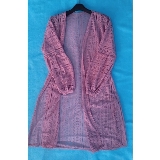 Cardigan Brokat Lengan Balon/Kardigan Burkat/Kardi Brukat/Outer Long Cardi-lavender