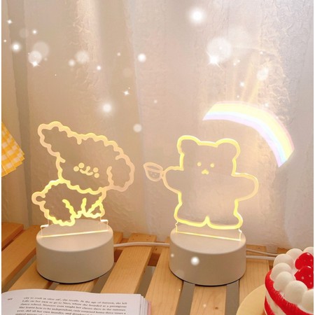 Lampu Meja Led Beruang 3 mode warna Teddy Bear Poodle Cute Ambience Night Lamp Lampu Tidur