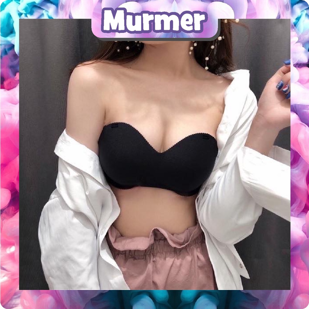 MurmerOfficial B047 BRA BH KEMBEN WANITA MODEL TANPA KAWAT PLUS TALI PENGGAIT BAHAN HALUS DAN HIASAN