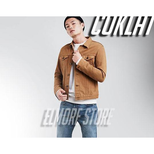 kfew promo jaket jeans levis pria / cowok coklat khaki size m l xl - cokelat muda vjol