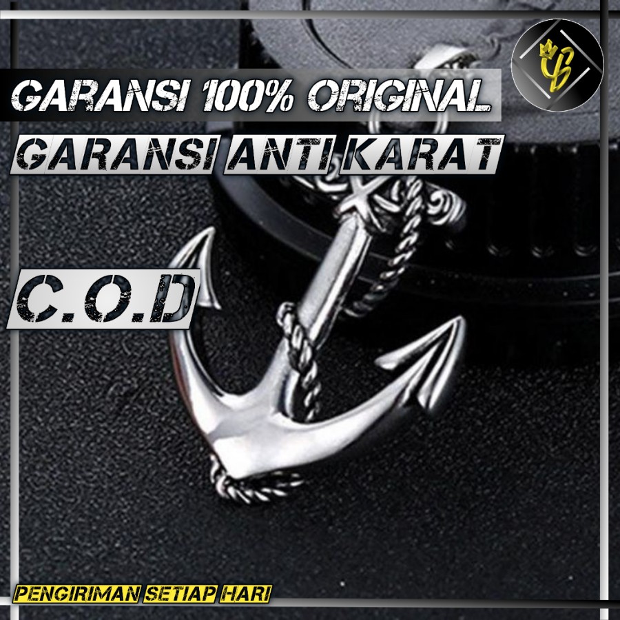 liontin Pria Wanita Titanium Asli Keren Emas Putih Perak Silver Anti Karat Cowok Jangkar