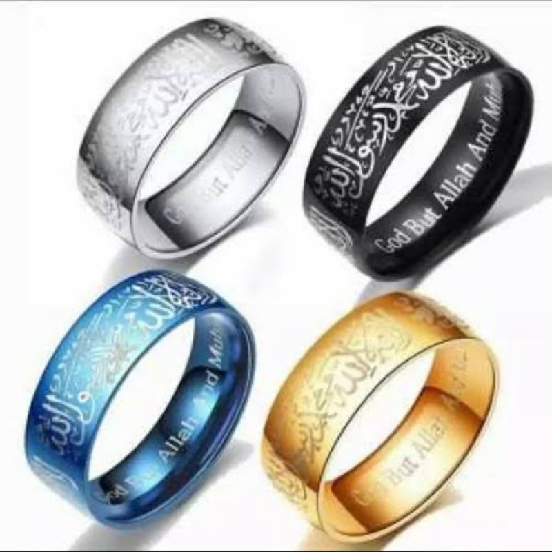 Cod bayar ditempat Cincin Titanium Tauhid Dan Lafaz Allah Hitam Putih Kuning Biru Anti karat