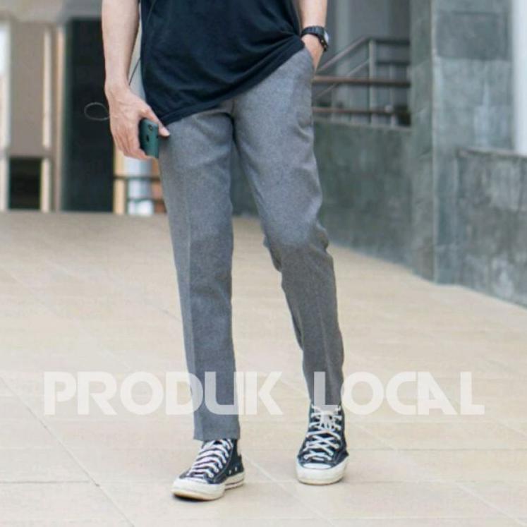 B92Q CELANA KANTOR FORMAL PRIA SLIMFIT BAHAN DASAR KAIN WOLL HITAM NAVY ABU PANJANG TVH
