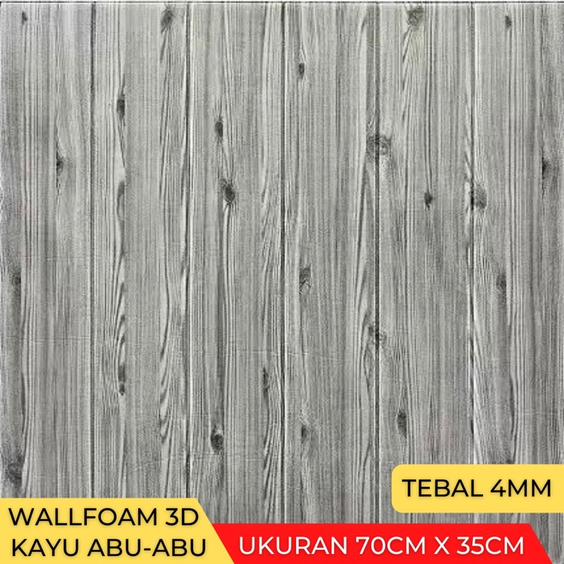 Wallpaper Stiker Dinding 3D Foam Batu Bata 70cm x 38cm-Kayu Abu-Abu