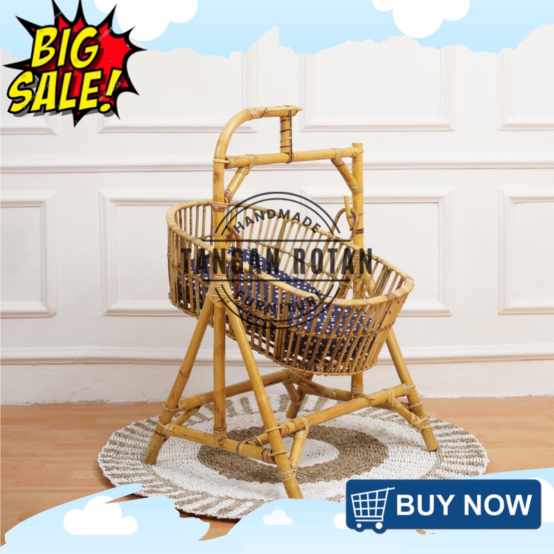 Keranjang Tidur Ayunan Bayi Rotan Alami