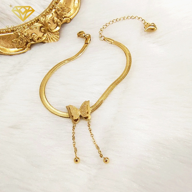 SEALOVE GELANG WANITA TITANIUM ANTI KARAT MODEL BELUT KUPU BANDUL EMAS 18K PERHIASAN AKSESORIS