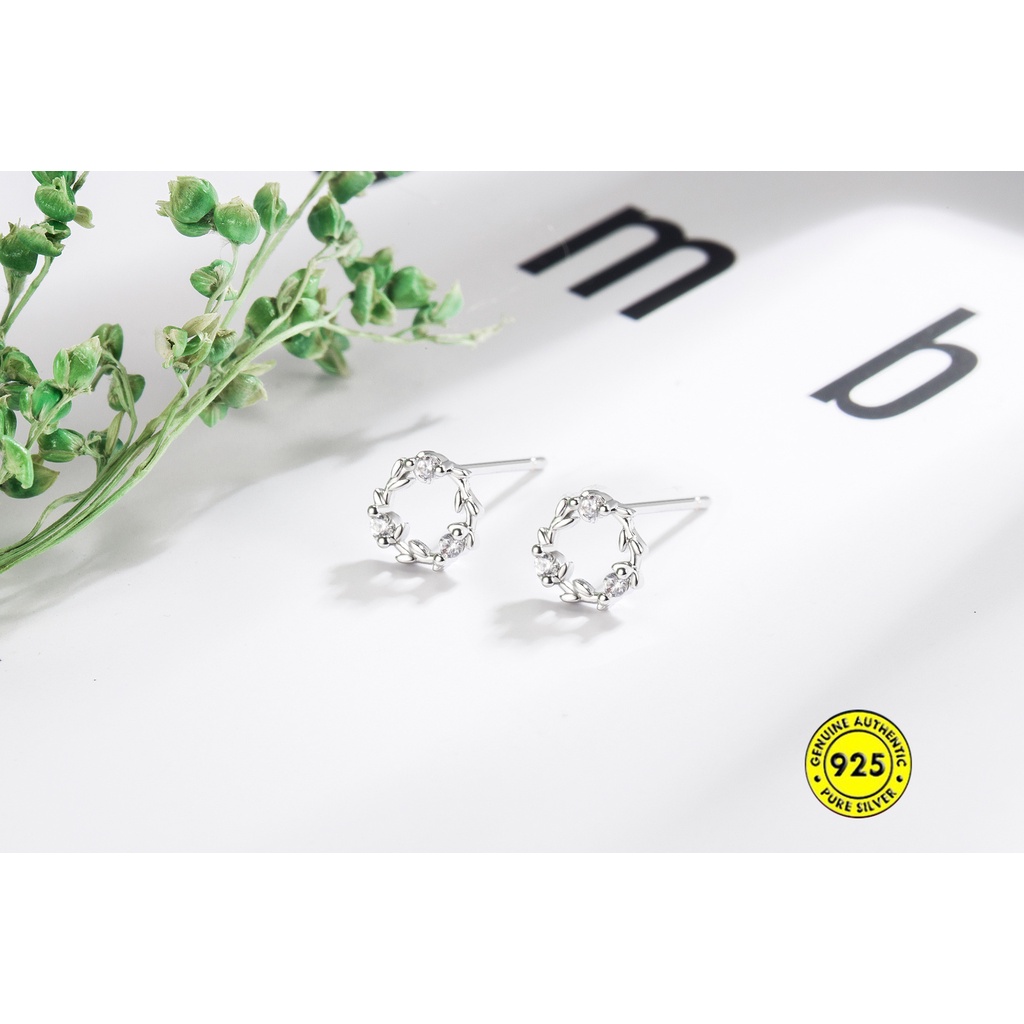 Anting Stud Desain Karangan Bunga Bahan Sterling Silver Untuk Wanita