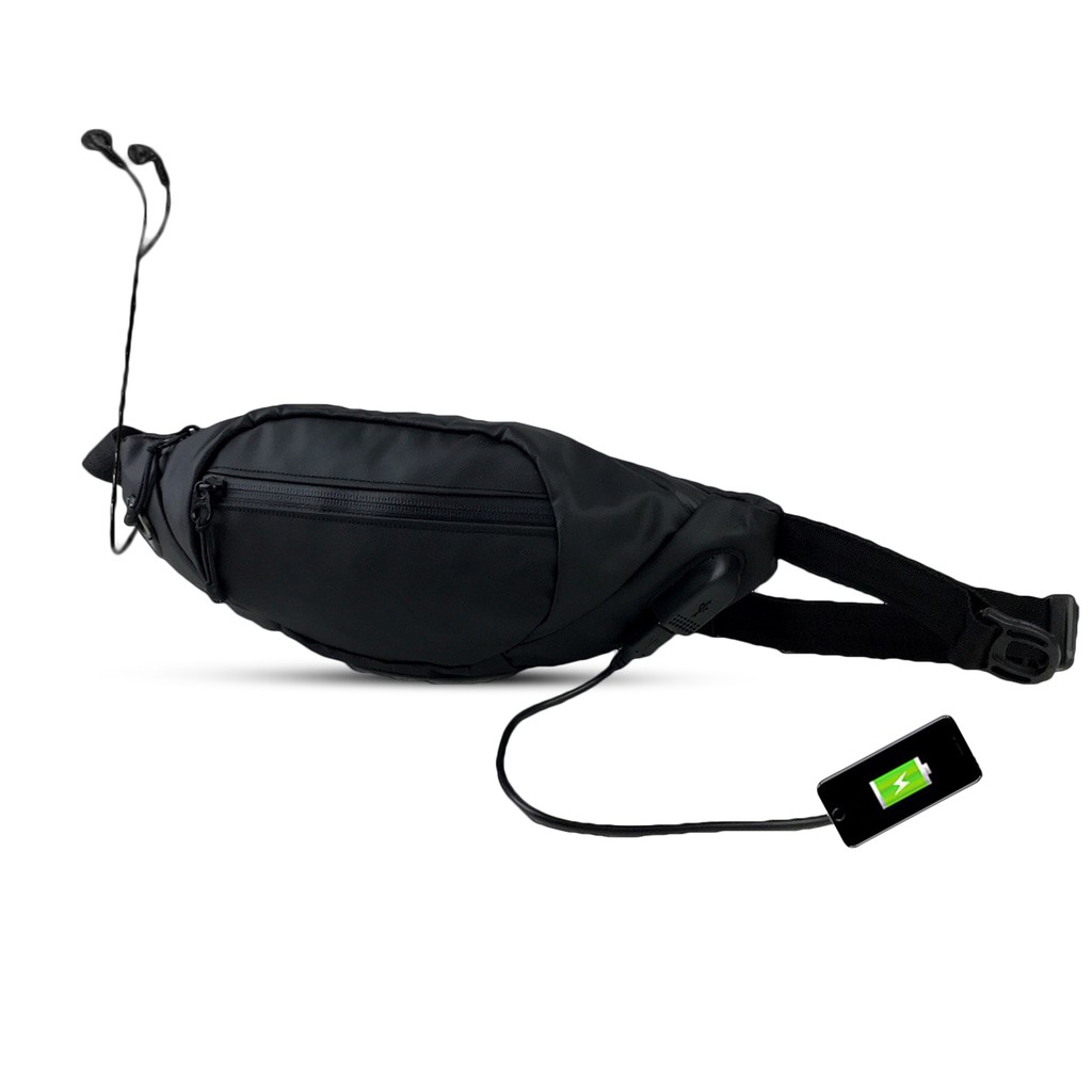 Tas Selempang Waistbag USB Waterproof Pria Wanita