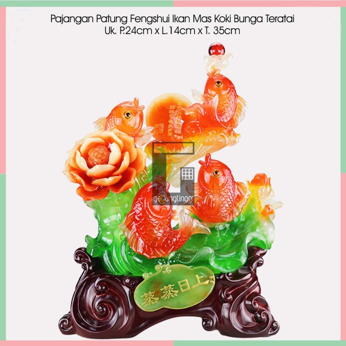 Pajangan Patung Hiasan Hadiah Dekorasi Kado Imlek Fengshui Ikan Mas Emas Koki Koi Bunga Teratai Lotus Resin Fengshui Rejeki Hoki Keberuntungan Rumah Kantor Toko Cafe Ruko Orang Import Cina Ukuran Size Kecil Small Sedang Medium Besar Big XXL XXXL 2XL 3XL