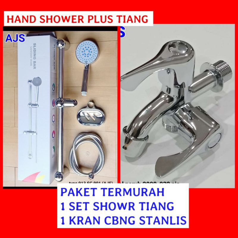 Paket promo hand shower dng tiang stanlis bonus kran cabang,shower mandi kran kran