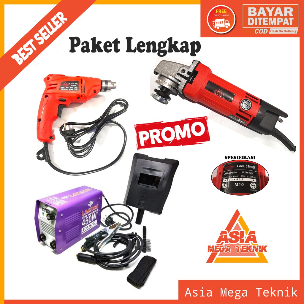 PAKET HEMAT MESIN LAS LAKONI BASIC 450 WATT GERINDA YUKIDO DAN BOR YUKIDO 1O MM BOLAK BALIK