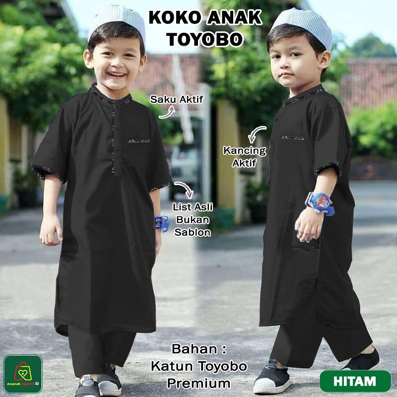 Setelan Baju Muslim KOKO ANAK TOYOBO Bahan Katun Toyobo Premium Ukuran XS - L Usia 2 - 15 Tahun / 18047-18053