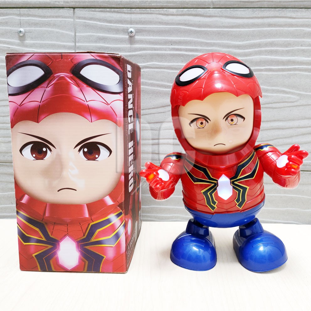 Dance Hero Spiderman Mainan Robot Superhero Avengers Menari Ada Lampu &amp; Musik